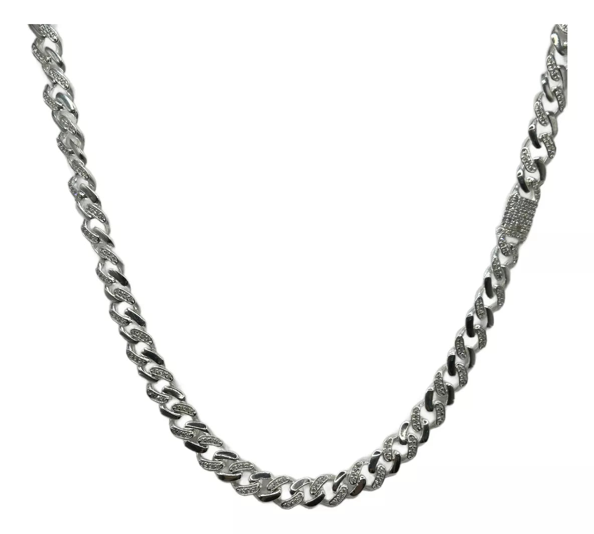 Cadena Unisex Barbada Grosor de 10mm Plata Circonia Alternada