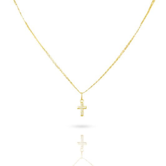 Italian 10k yellow gold cross necklace with zircons