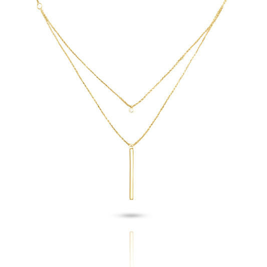 Double bar necklace in Italian 10k yellow gold with zircons