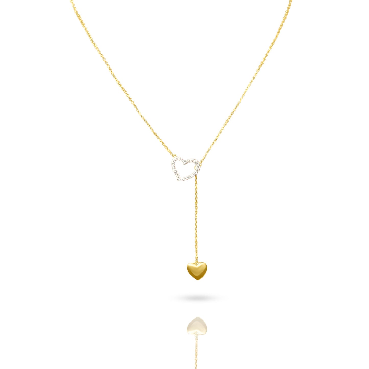 Double heart necklace in 10k Italian yellow gold with zircons