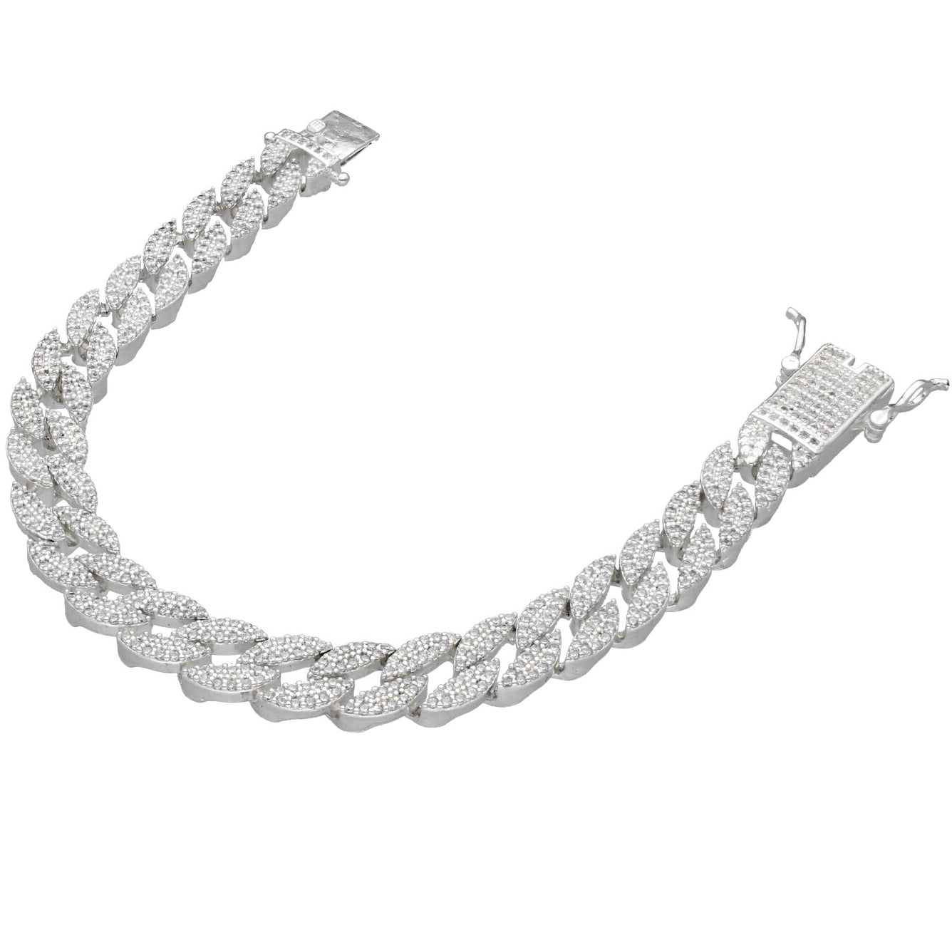 Pulso Unisex Tejido Barbada 8mm 37gr Plata Circonias FullIced 23cm