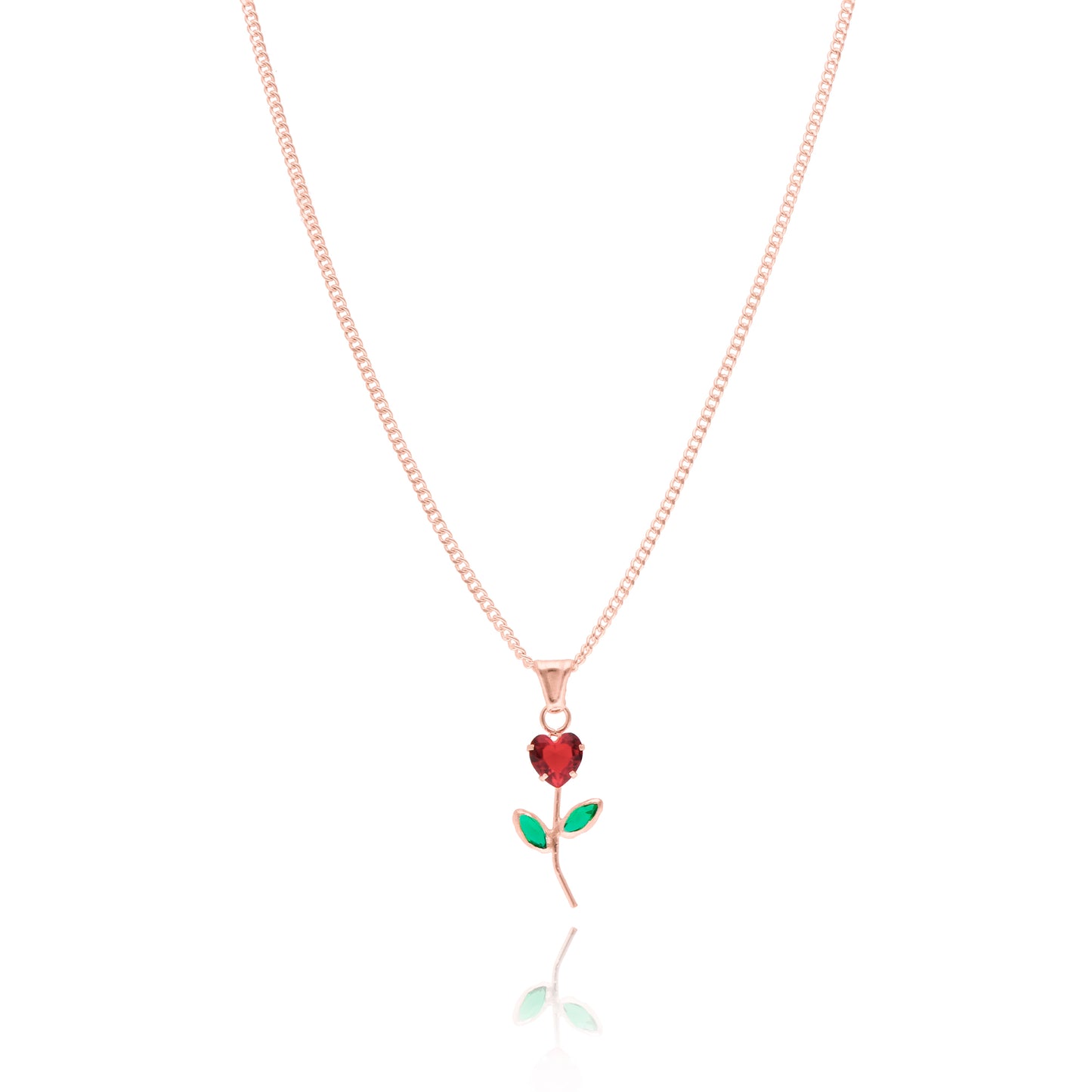 Rose necklace in gold-plated silver with red zirconia