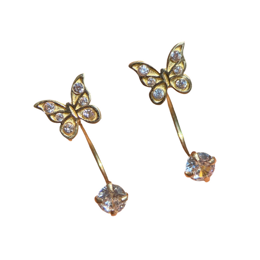 Curved butterfly studs in 10k yellow gold with zircons Code: 14270 1.5cm