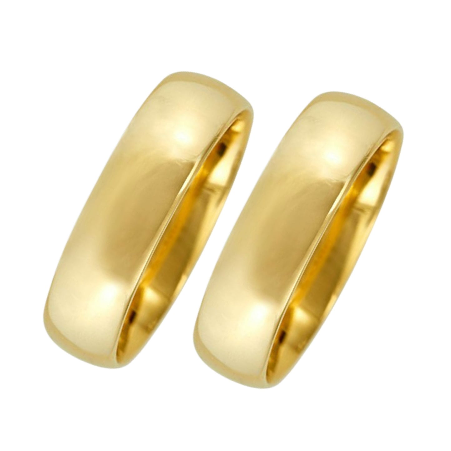 Dúo de argollas lisas AA WIllow en oro amarillo de 14k (6mm) Confort huecas