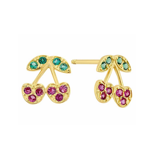 Cherry studs in 10k yellow gold with zircons Code: 14292 6.5mm