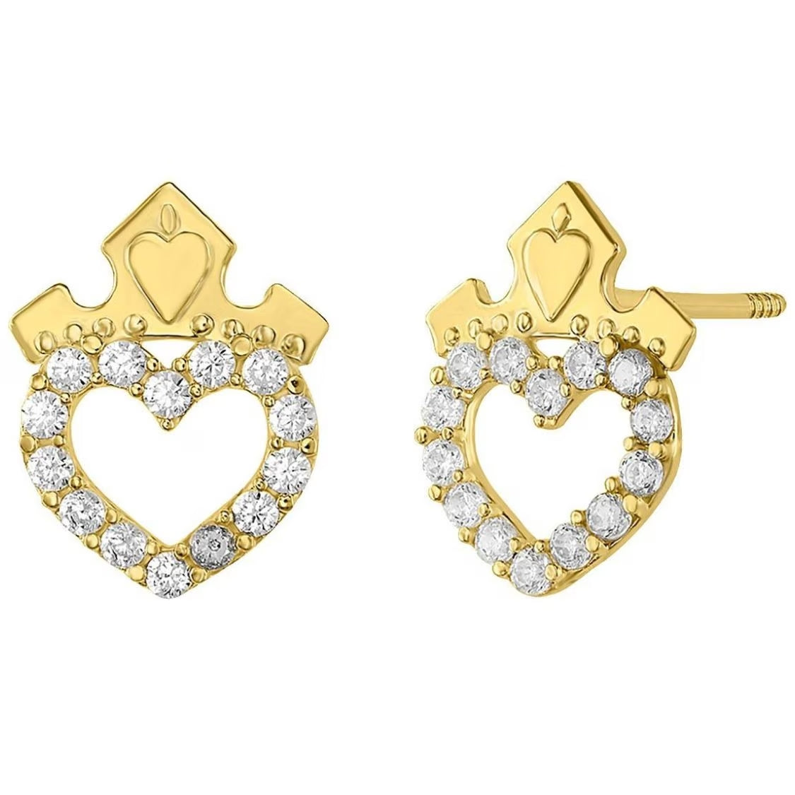 10k yellow gold crown heart studs with zircons Disney®️