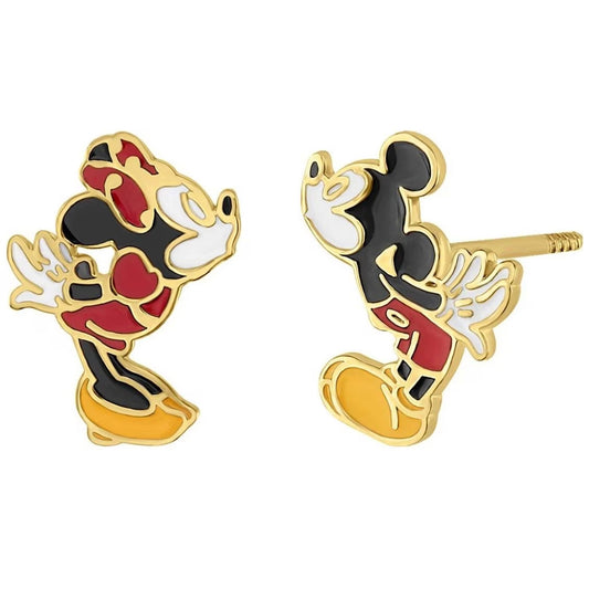 Broqueles Minnie y Mickey beso esmaltado oro amarillo 10k Disney®️