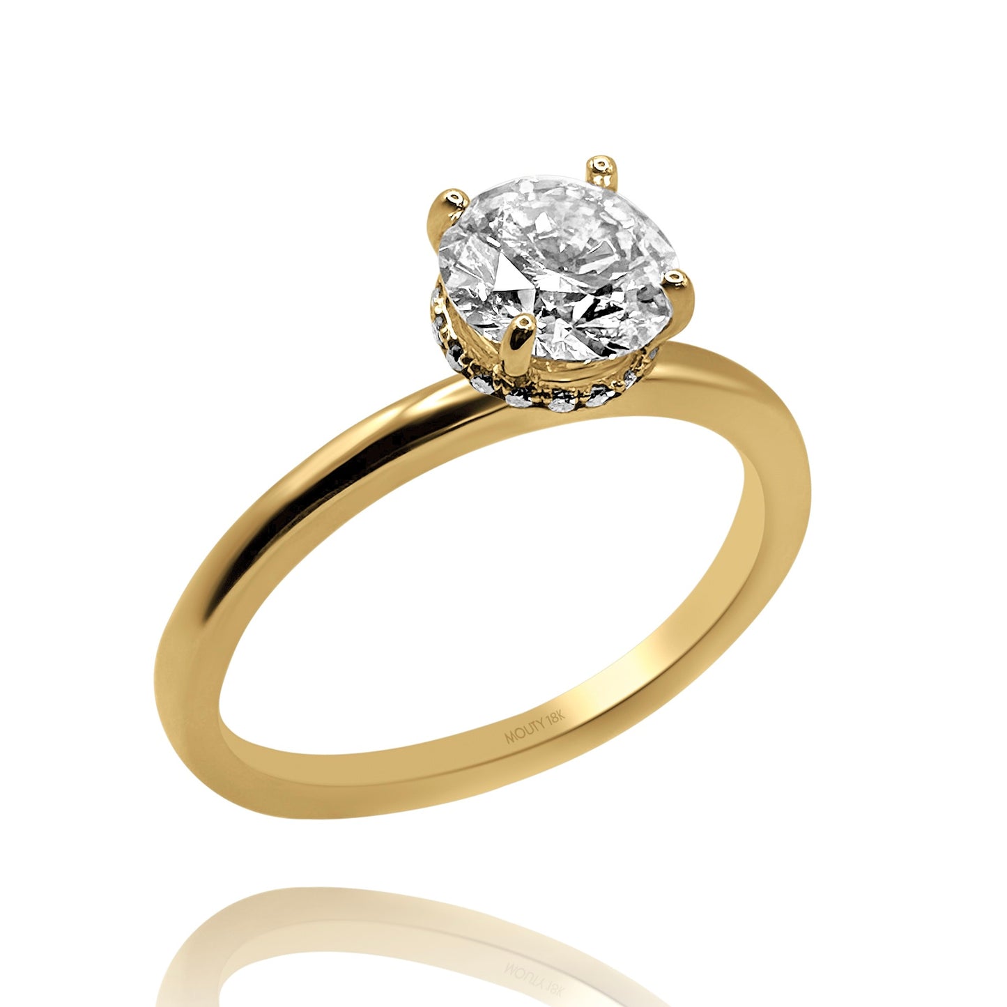 Anillo Eva en oro amarillo 18k con diamante de laboratorio 1.0 ct central halo .12cts