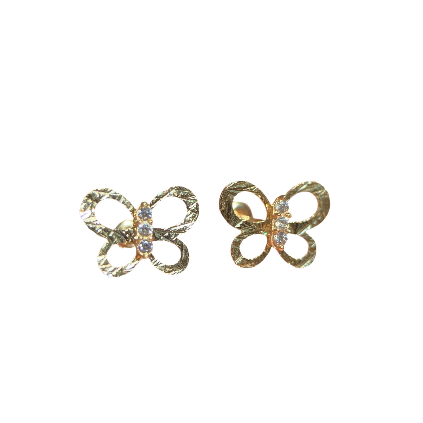 Round butterfly studs in 10k yellow gold with zircons Code: 14277 6mm