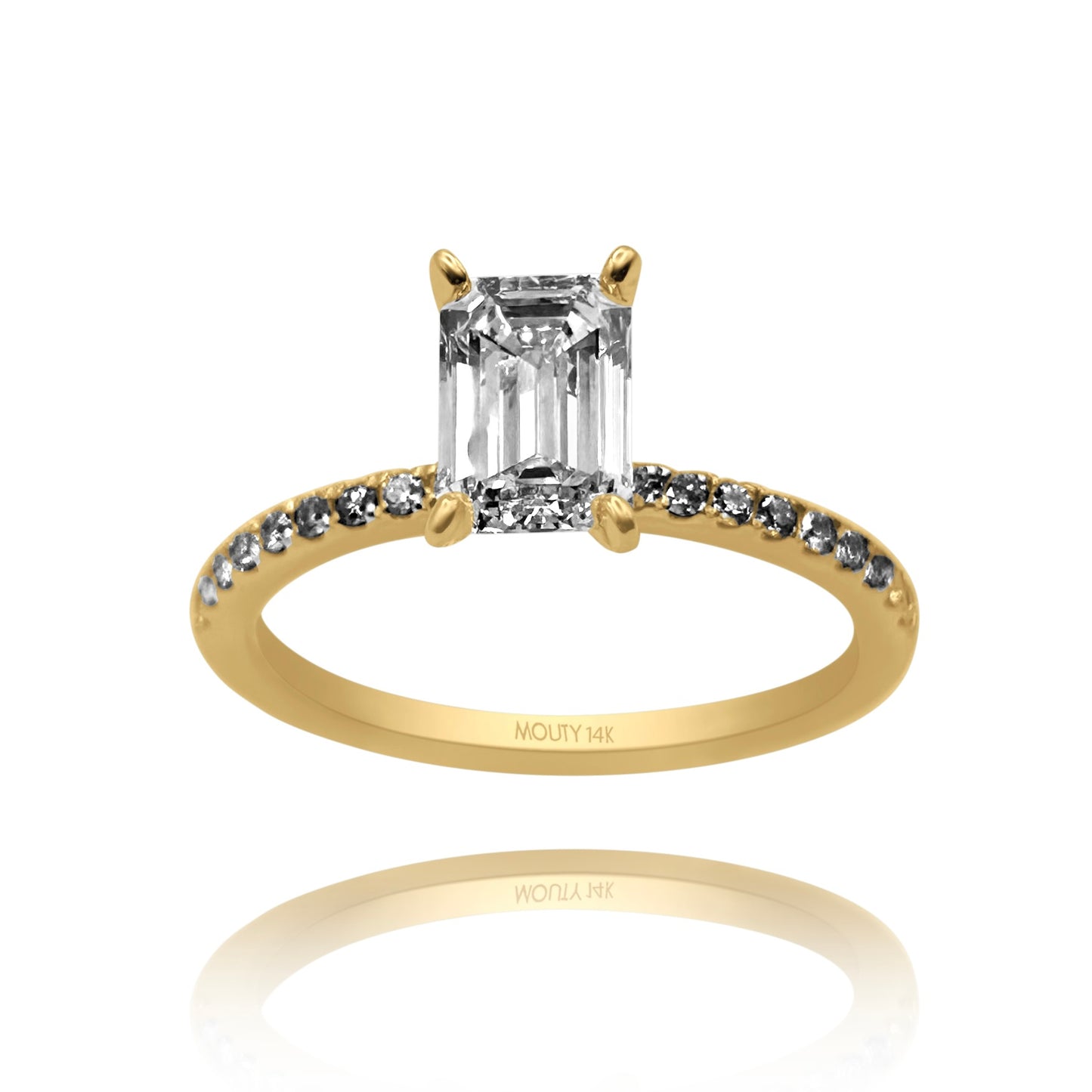 Anillo Aria en oro amarillo 14k con diamante de laboratorio 1.0 ct central laterales .12cts