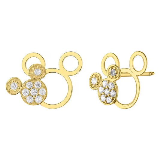 Double Mickey stud earrings in 10k yellow gold with zircons Disney®️