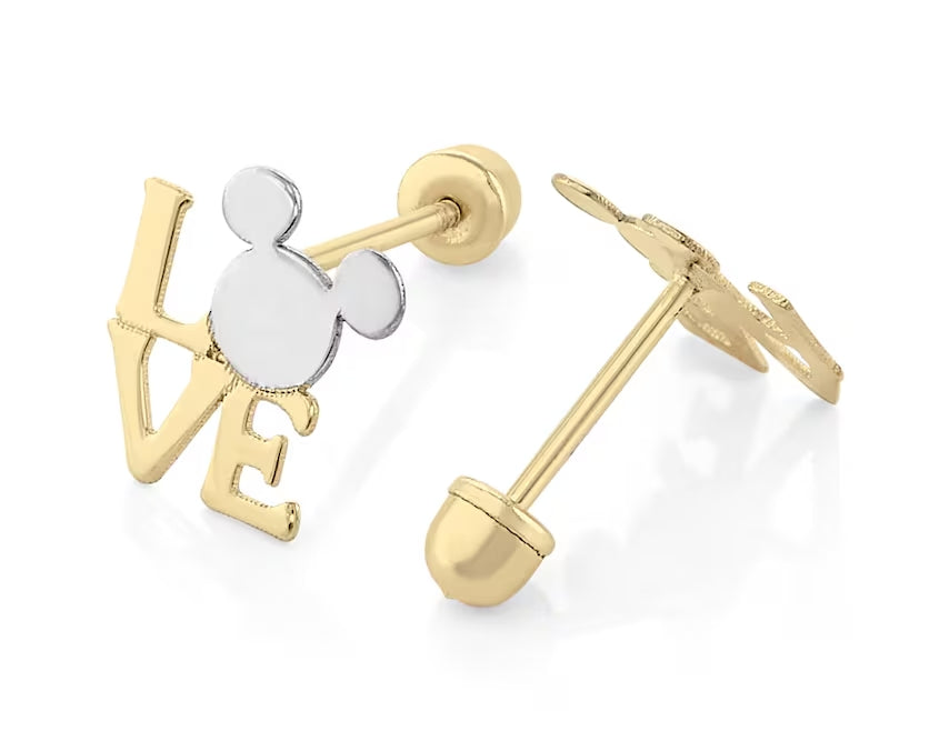 10k white and yellow gold Mickey love studs with zircons Disney®️