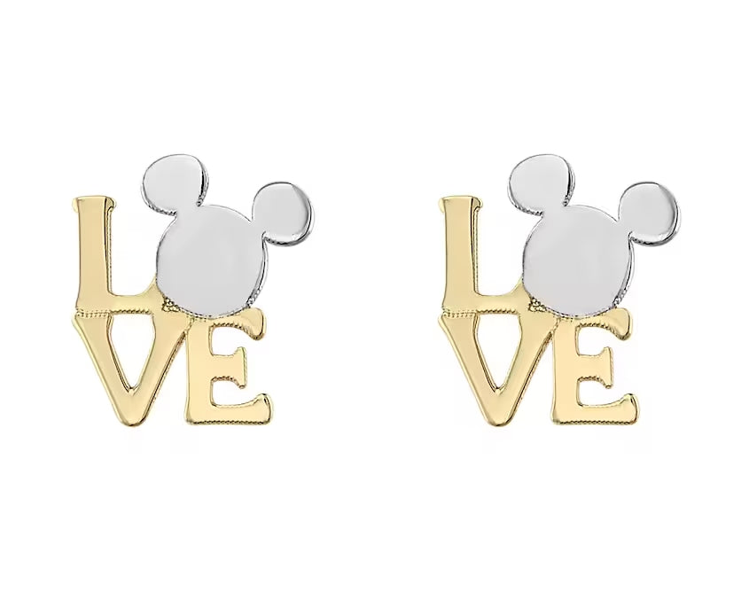 10k white and yellow gold Mickey love studs with zircons Disney®️