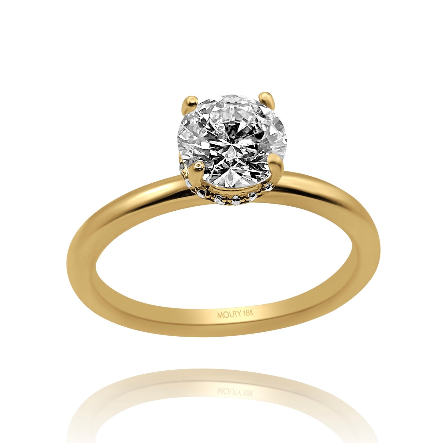 Anillo Eva en oro amarillo 18k con diamante de laboratorio 1.0 ct central halo .12cts