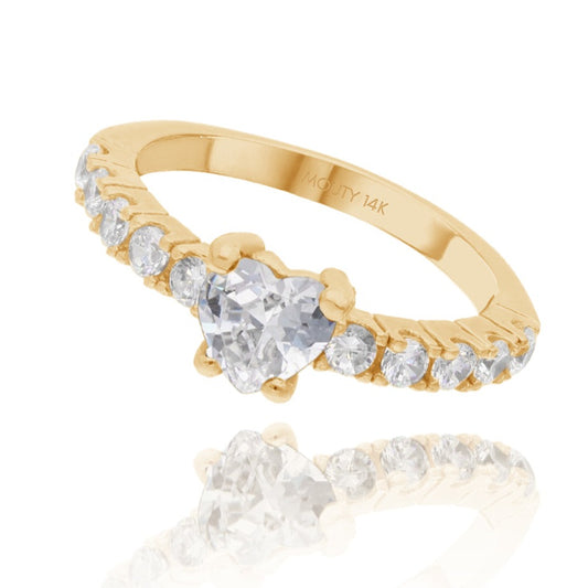 Amour ring in 14k yellow gold with zircons