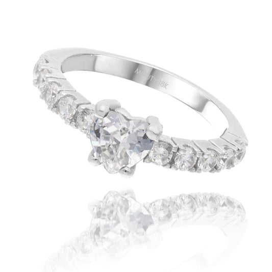 Amour ring in 18k white gold with zircons