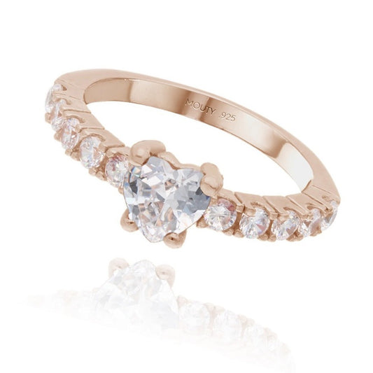 Amour ring in silver with rose gold plating with zircons 