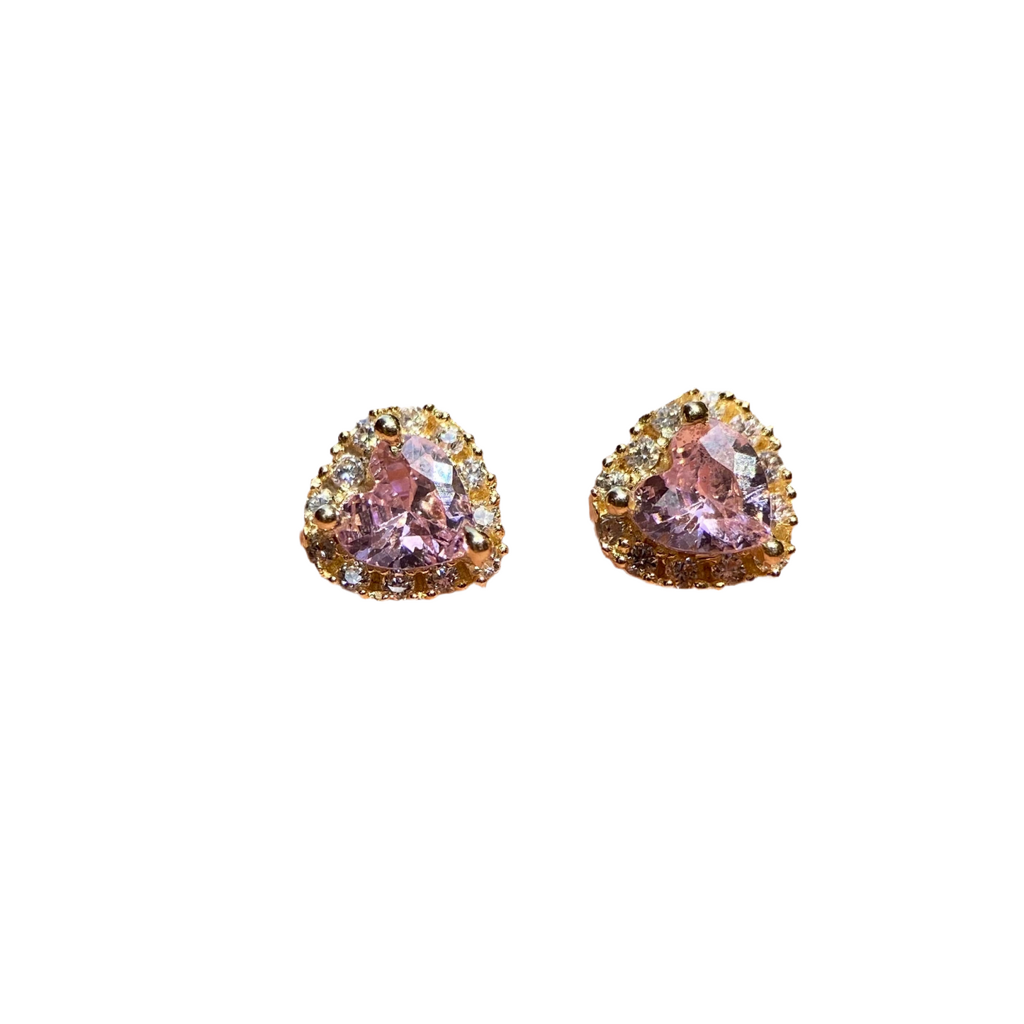 Heart studs with pink stone in 10k yellow gold with zircons Code: 14287 6mm