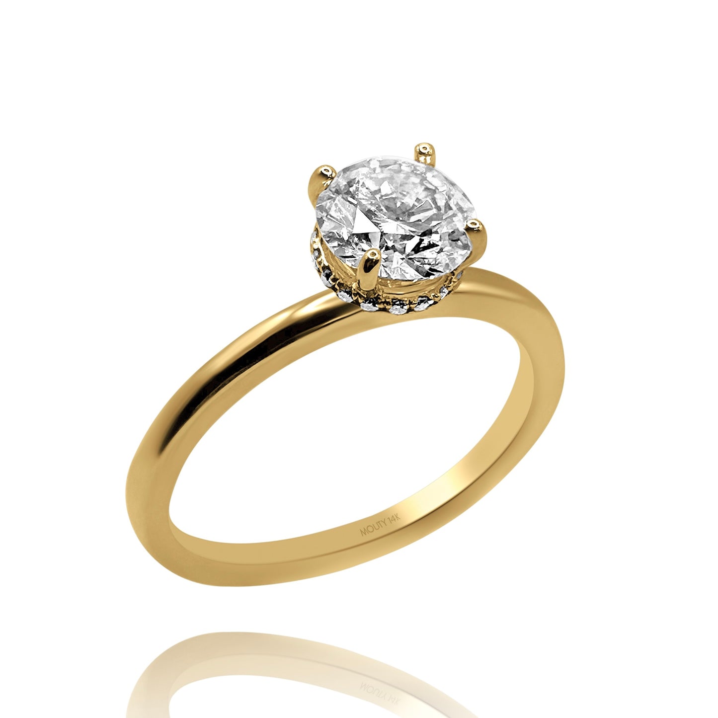 Anillo Eva en oro amarillo 14k con diamante de laboratorio 1.0 ct central halo .12cts