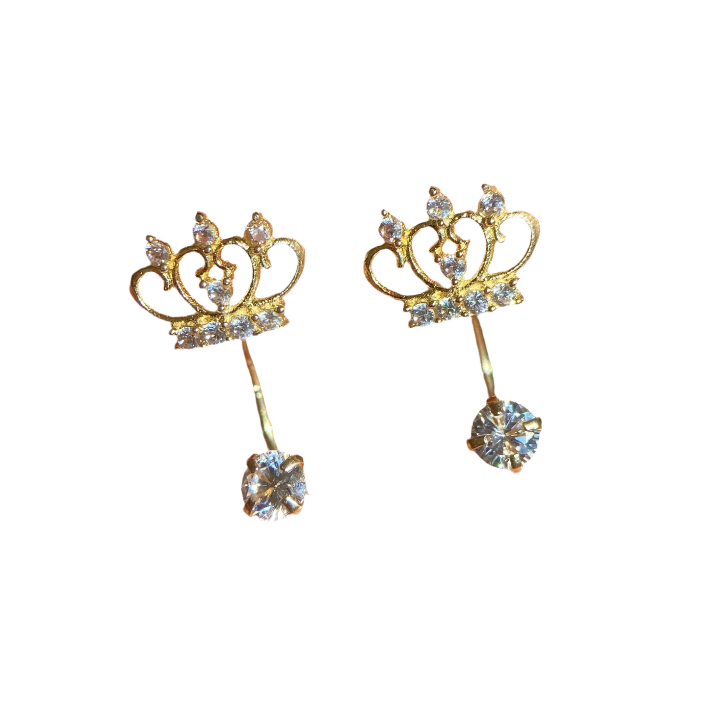 Crown telephone studs in 10k yellow gold with zircons Code: 14285 1.5cm