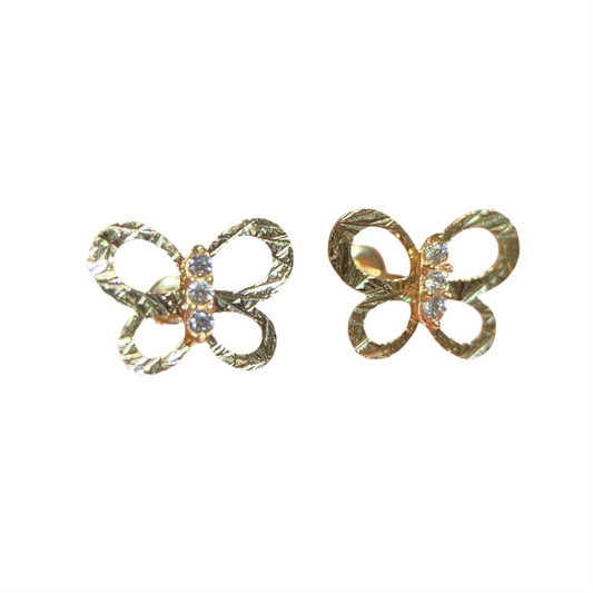 Round butterfly studs in 10k yellow gold with zircons Code: 14277 6mm