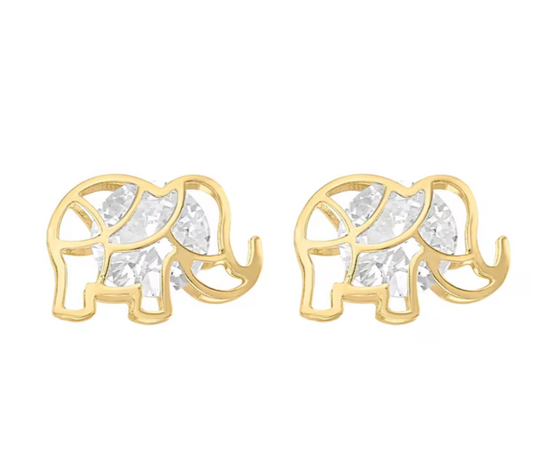 Broqueles elefante laser en oro 10k amarillo con circonia Cod: 14269 6mm