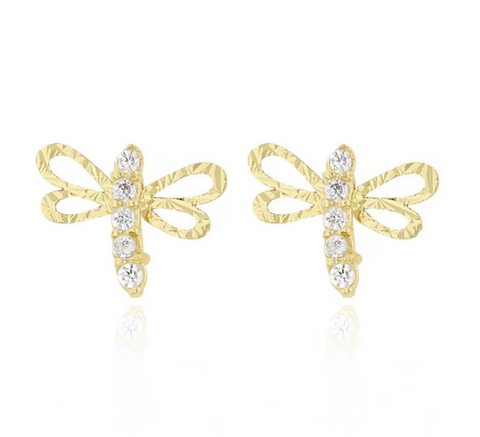 Diamond dragonfly buckles in 10k yellow gold with zirconias Cod: 14275 7mm