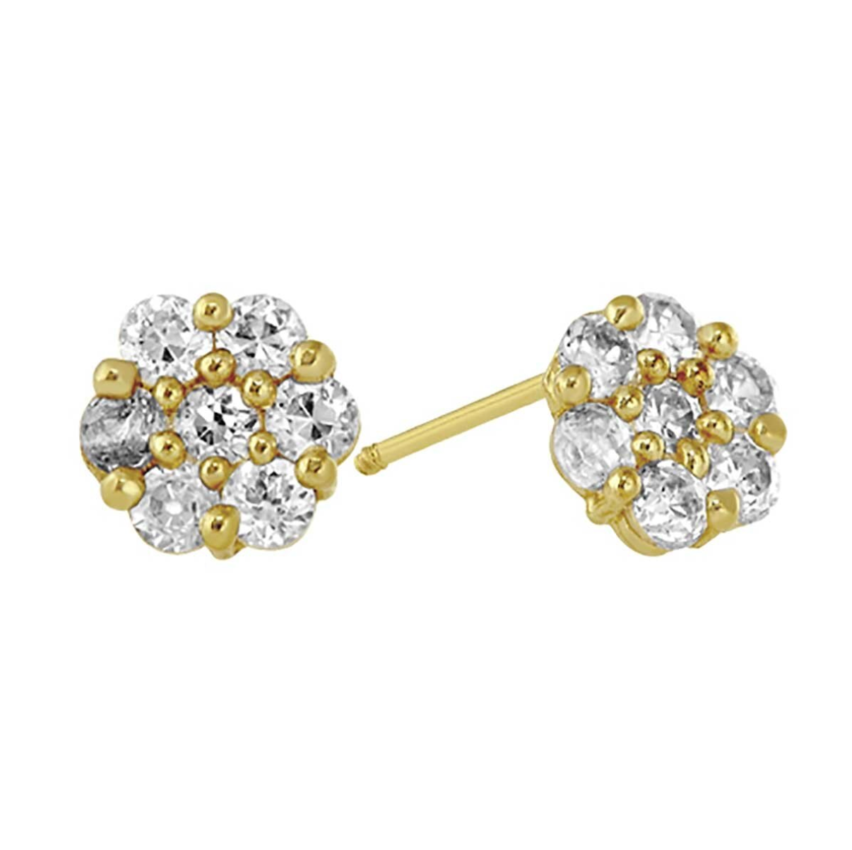 Broqueles roseta chica en oro 14k amarillo con circonias Cod: 14311 5mm