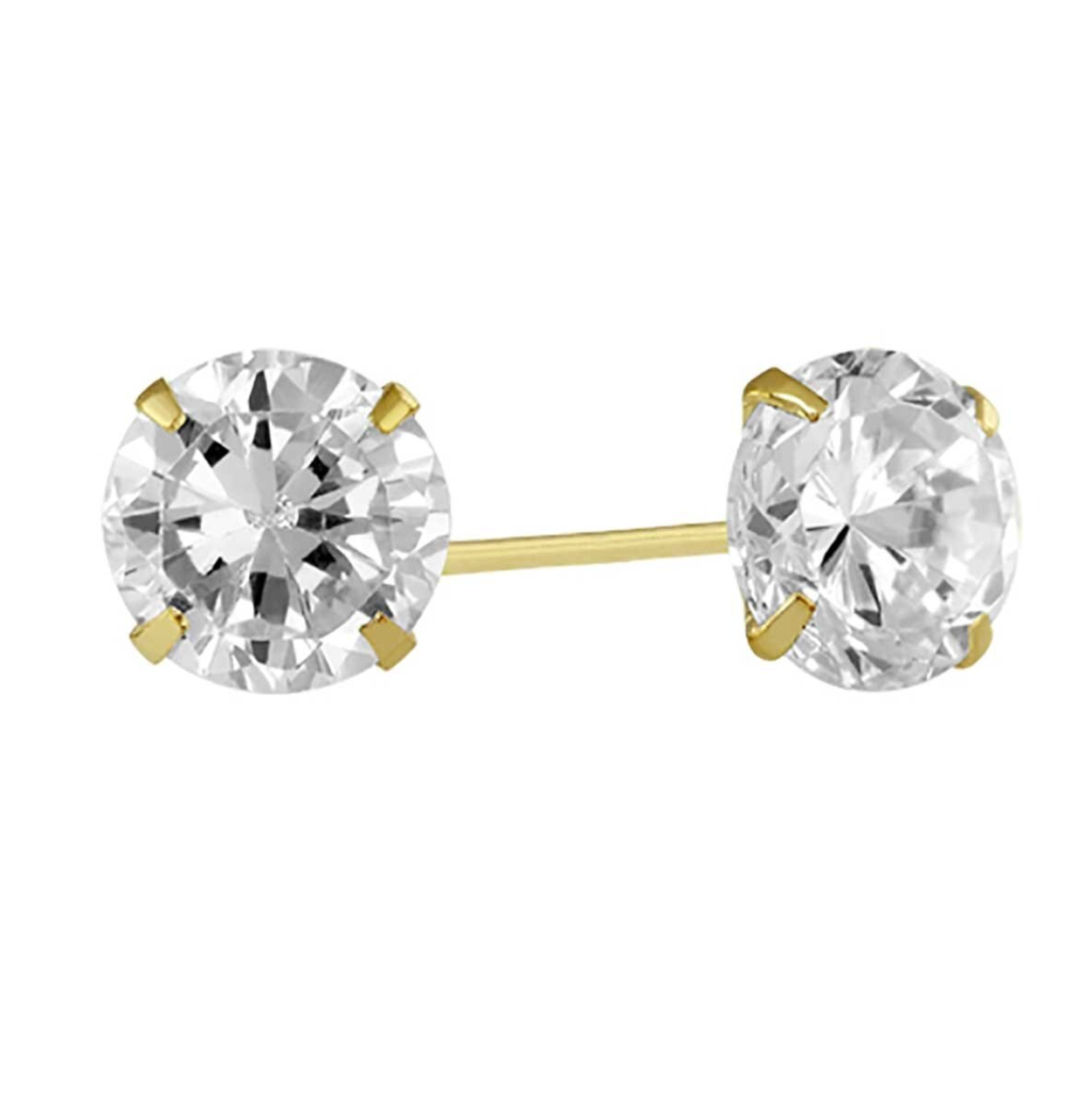 Straight echo studs in 14k yellow gold with zirconia Cod: 14303 3mm