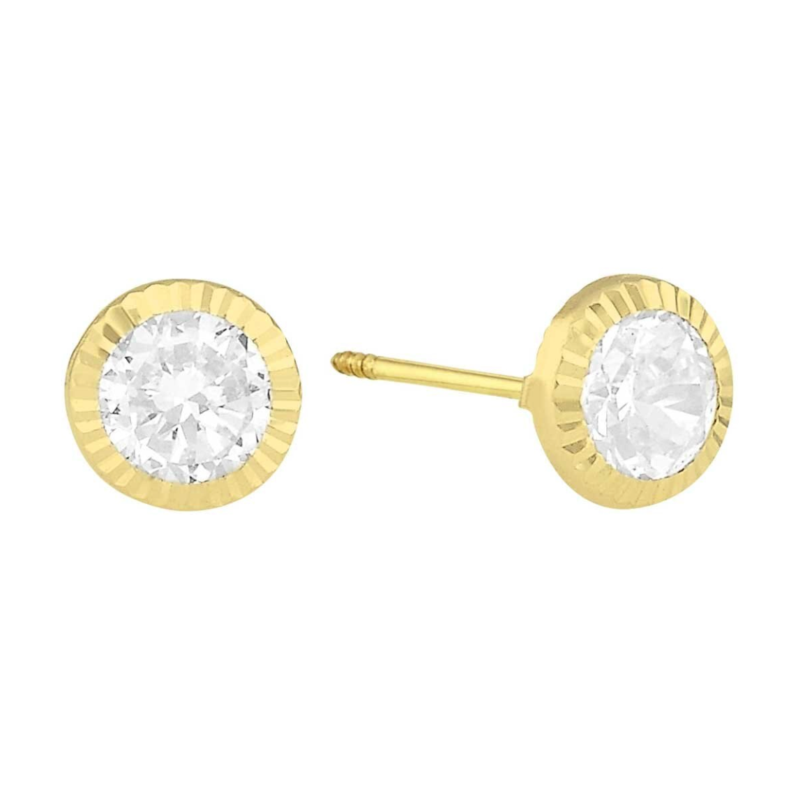 Straight diamond bezel studs in 14k yellow gold with zirconia Cod: 14305 4mm