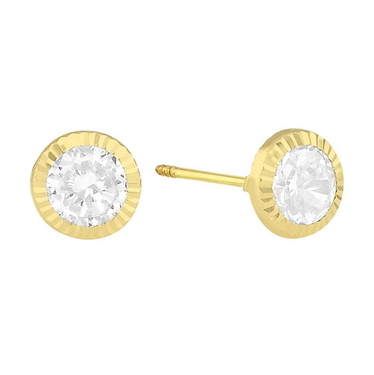 Broqueles recto bisel diamantado en oro 14k amarillo con circonia Cod: 14305 4mm