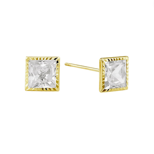 Straight bezel studs 3x3 in 14k yellow gold with zirconia Cod: 14306 3.5mm