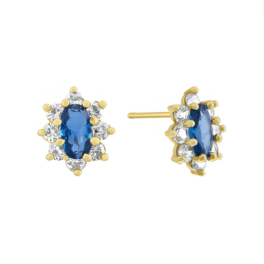 Oval brooches with blue stone in 10k yellow gold with zircons Code: 14286 7mm