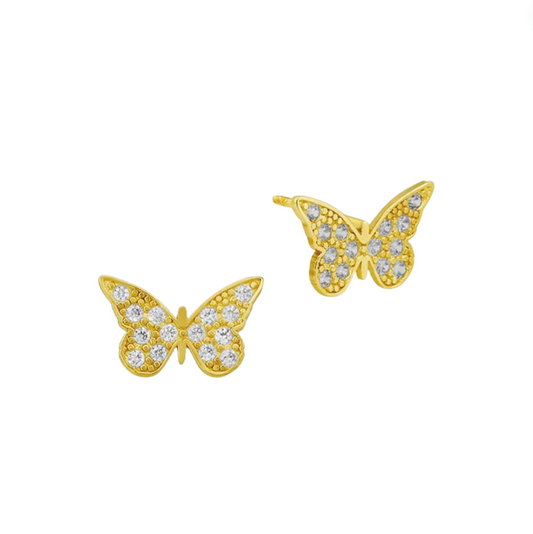 Broqueles mariposa pavé en oro 10k amarillo con circonias Cod: 14273 7mm