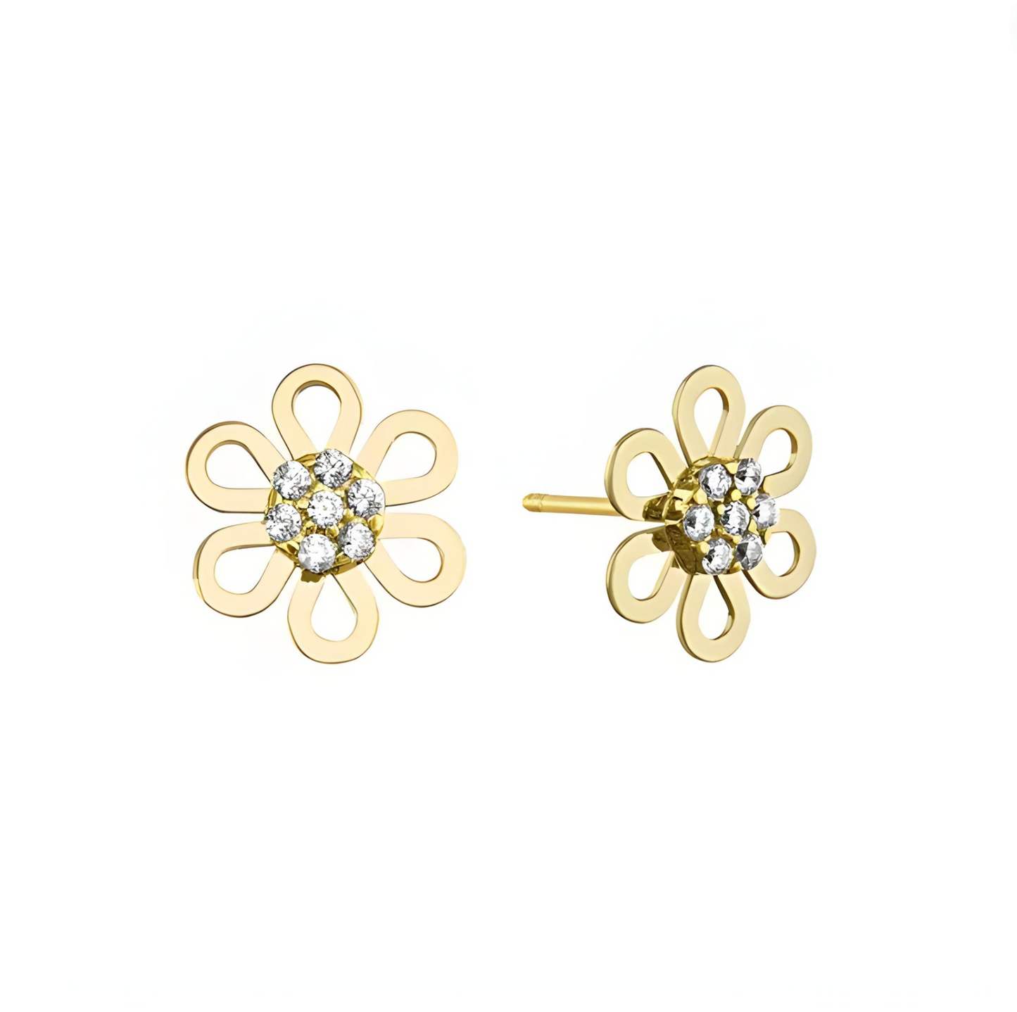 Diamond flower buckles in 10k yellow gold with zirconia Cod: 14278 7mm