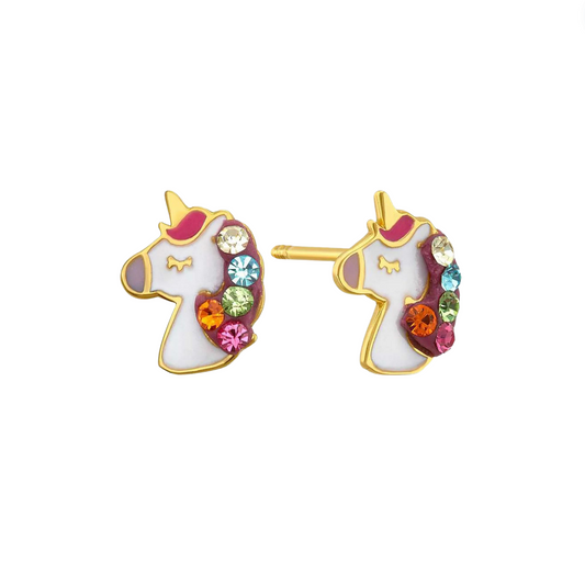 Unicorn studs in 10k yellow gold with zircons Code: 14281 8.5mm