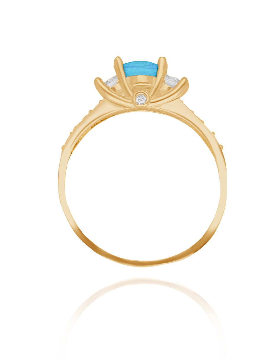 Anillo Cielo en plata con baño de oro amarillo con circonia azul