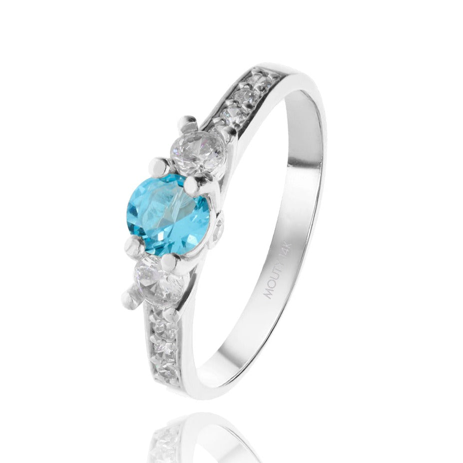 Cielo ring in 14k white gold with blue zirconia