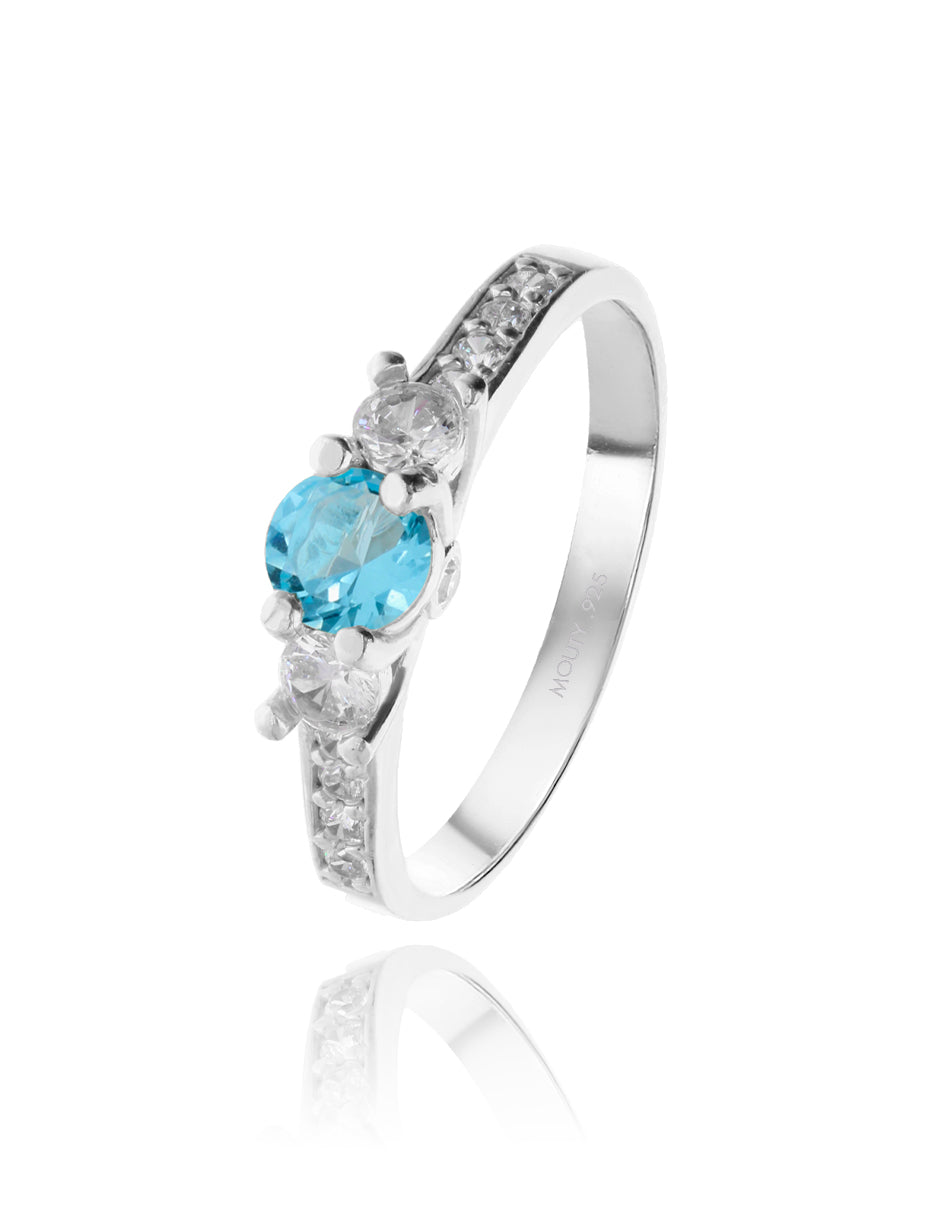 Anillo Cielo en plata con baño de rodio con circonia azul