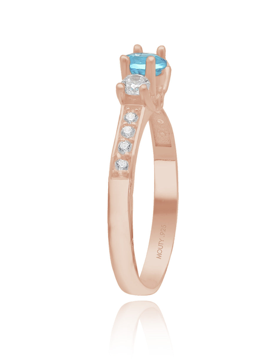 Anillo Cielo en plata con baño de oro rosa con circonia azul