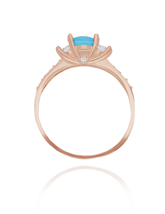 Anillo Cielo en plata con baño de oro rosa con circonia azul