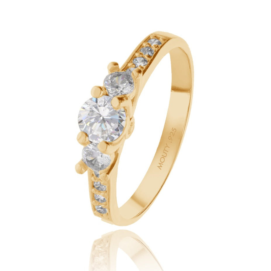 Anillo Cielo en plata con baño de oro amarillo con circonia blanca