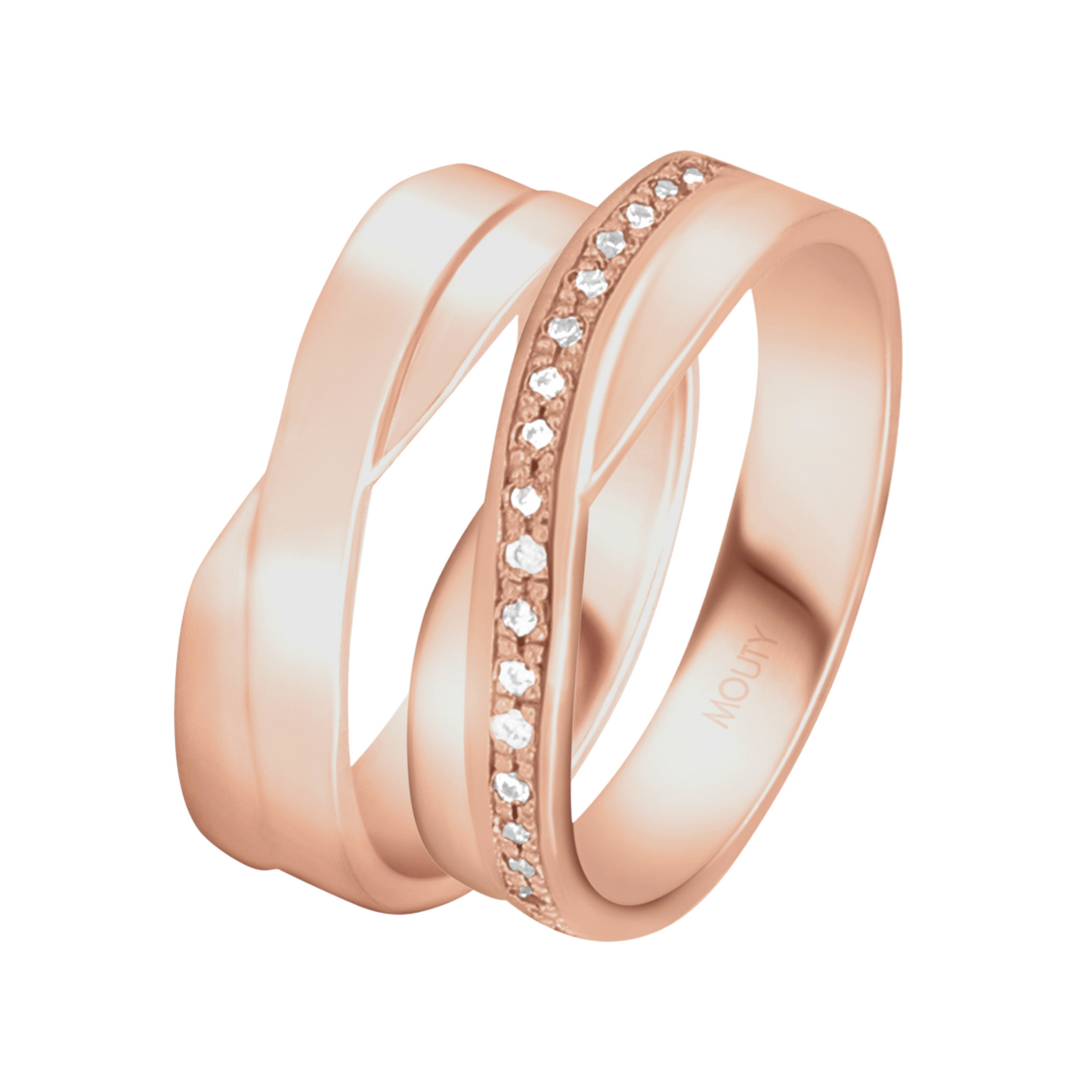 Duo of Infinite hoops in 10k rose gold with white zirconias 