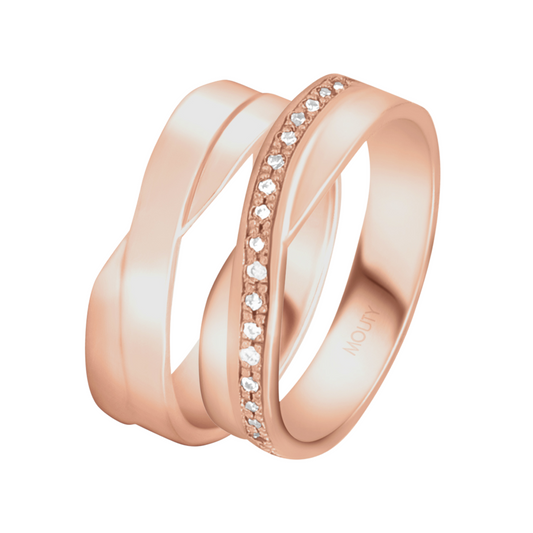 Duo of Infinite hoops in 14k rose gold with white zirconias 