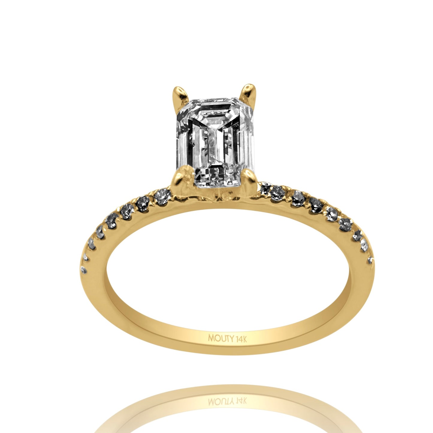 Anillo Aria en oro amarillo 14k con diamante de laboratorio 1.0 ct central laterales .12cts