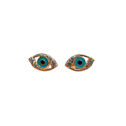 Turkish eye bucklers in 10k yellow gold with zirconias Cod: 14291 7mm