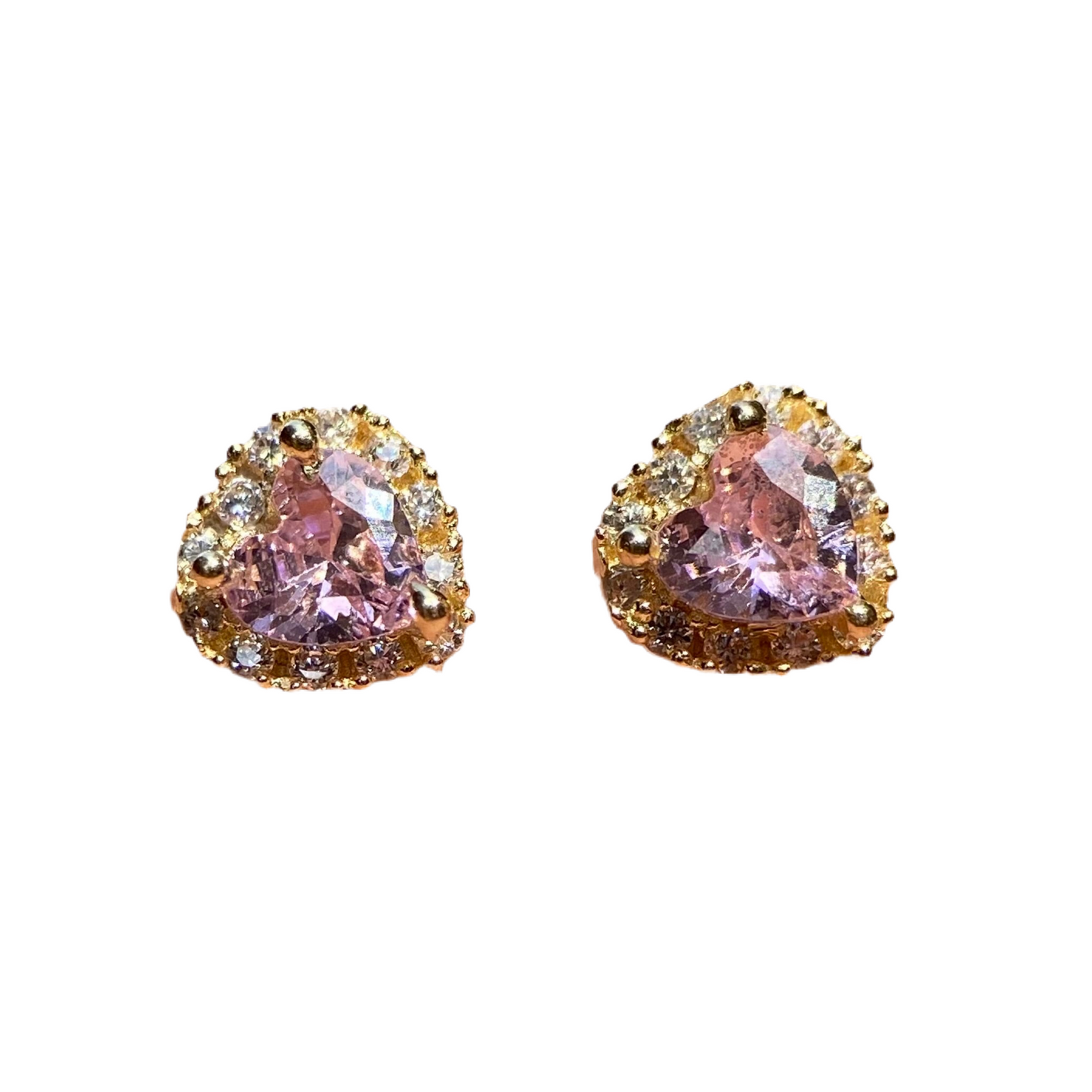 Heart studs with pink stone in 10k yellow gold with zircons Code: 14287 6mm