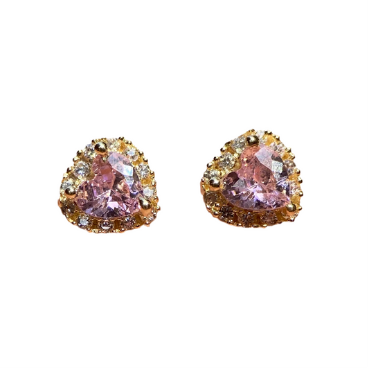 Heart studs with pink stone in 10k yellow gold with zircons Code: 14287 6mm