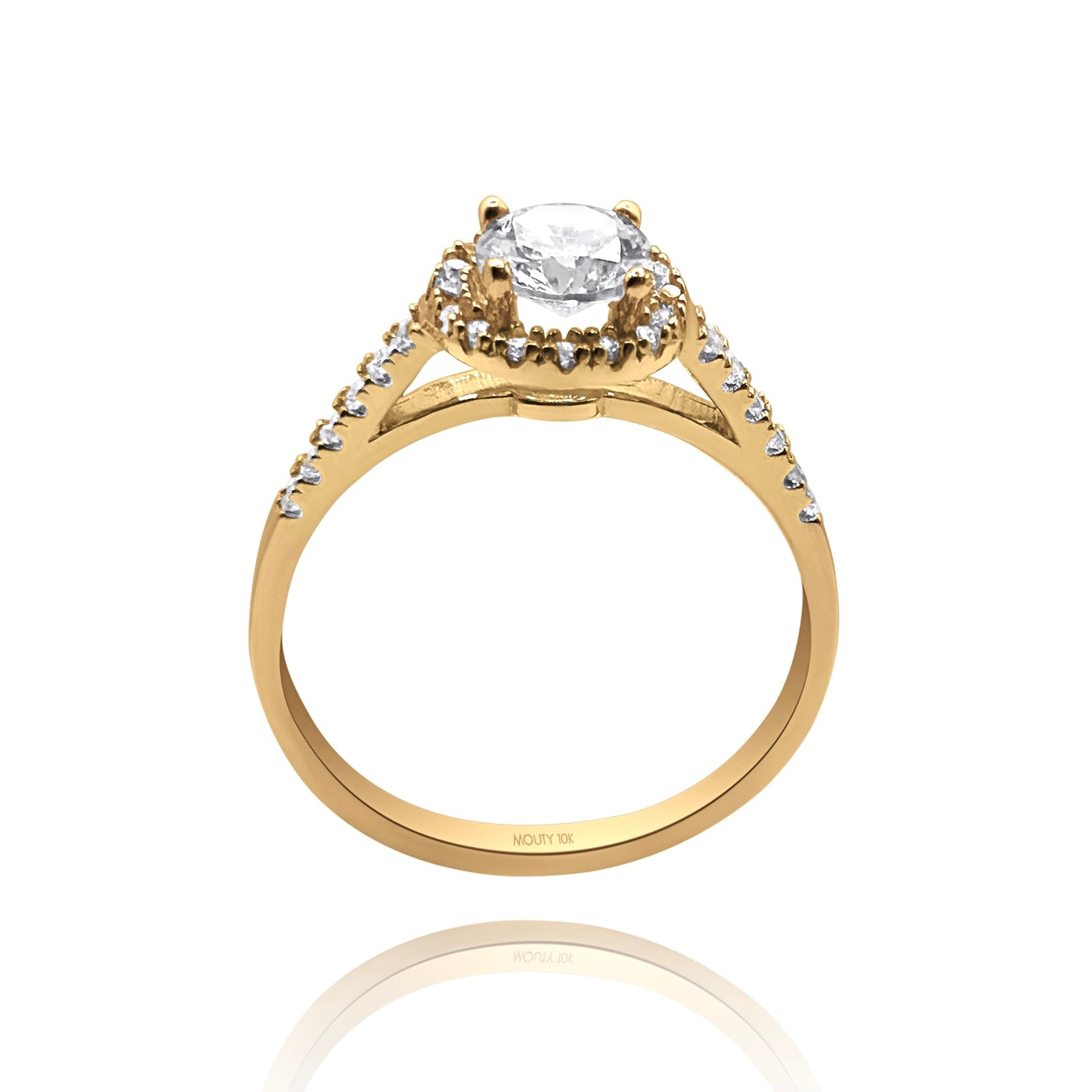 10k yellow gold ring with round zirconia Code: MAN315