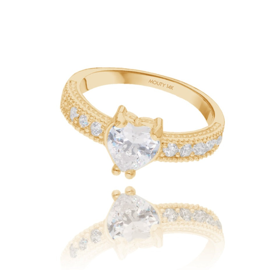 Anillo Fanny en oro amarillo 14k con circonia blanca